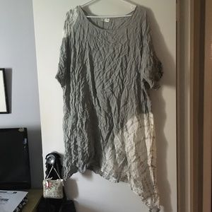 KRISTA LARSON Grey + White Crumple Crinkle Tie Dye Asymmetric Dress One …